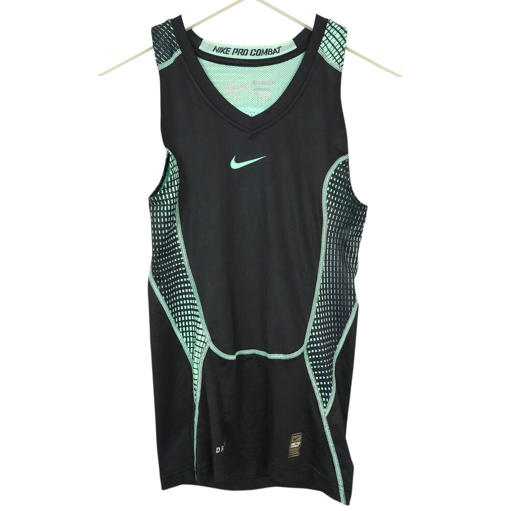 Nike Pro Combat Elite Boys Youth Small Mesh Compression Tank Black Mint Green S